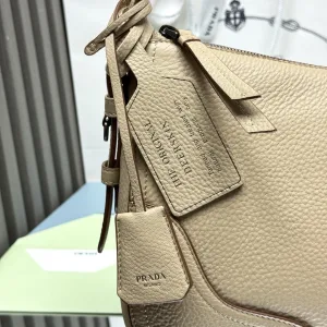 Prada Hobo Shoulder Bag Medium Beige Gold Hardware