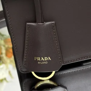 Prada Leather Briefcase Medium Dark Brown Gold Hardware