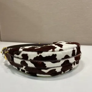 Prada Pony Hair Hobo Small Brown White Silver Hardware