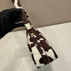 Prada Pony Hair Shoulder Bag Medium Brown White Silver Hardware