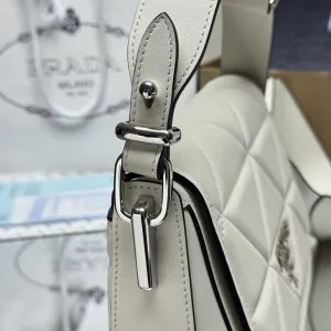 Prada Quilted Shoulder Bag Small White Silver Hardware
