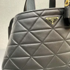 Prada Quilted Top Handle Medium Black Gold Hardware