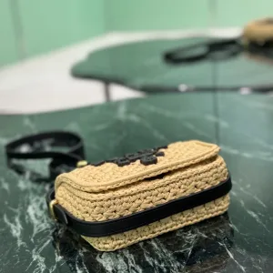 Prada Raffia Camera Bag Small Natural Black Gold Hardware