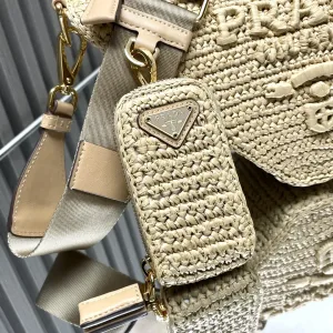 Prada Raffia Gift Set Medium Natural Gold Hardware