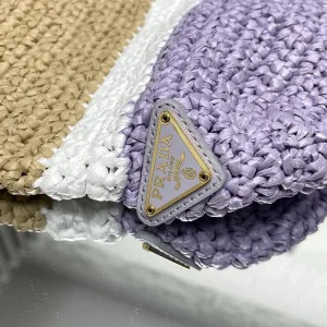 Prada Raffia Logo Tote Small Natural Purple Gold Hardware