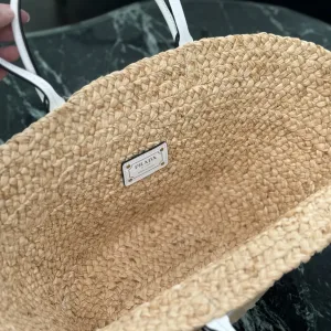 Prada Raffia Tote Medium Natural White Silver Hardware
