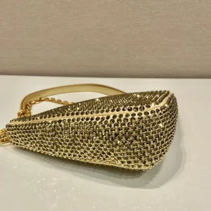 Prada Raffia Triangle Shoulder Bag Small Natural Gold Hardware