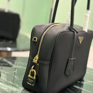 Prada Saffiano Boston Bag Small Black Gold Hardware Variant 2