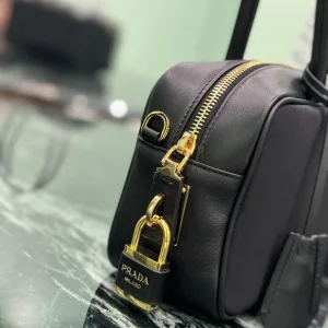 Prada Saffiano Boston Bag Small Black Gold Hardware Variant 3