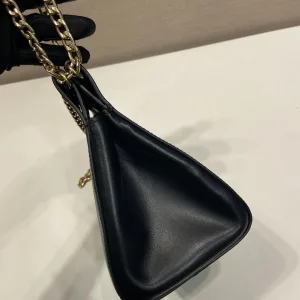 Prada Saffiano Chain Shoulder Bag Small Black Gold Hardware