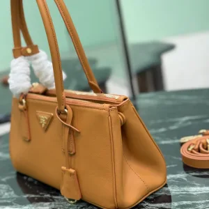 Prada Saffiano Double Tote Medium Caramel Gold Hardware