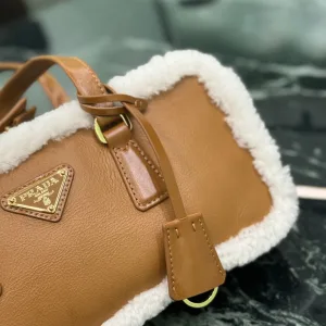 Prada Shearling Mini Bag Small Caramel Gold Hardware