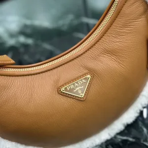 Prada Shearling Moon Bag Small Caramel Gold Hardware