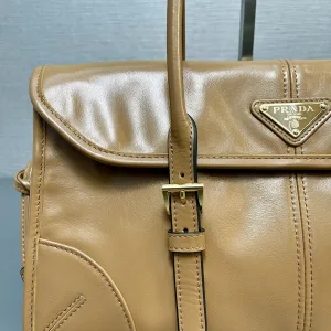 Prada Soft Leather Satchel Large Caramel Gold Hardware