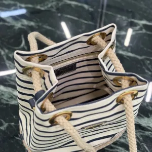 Prada Striped Bucket Bag Small White Black Gold Hardware