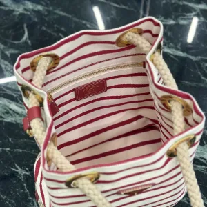 Prada Striped Bucket Bag Small White Red Gold Hardware