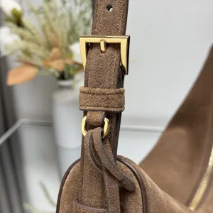 Prada Suede Moon Bag Medium Beige Gold Hardware