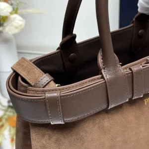Prada Suede Tote Medium Brown Silver Hardware