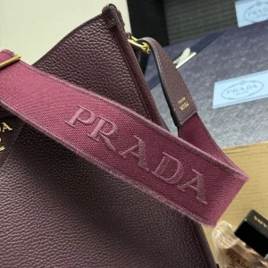 Prada Triangle Tote Medium Burgundy Silver Hardware