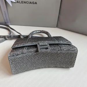 Balenciaga Hourglass Top Handle Mini Gray Crystal 19cm