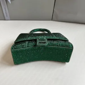 Balenciaga Hourglass Top Handle Mini Green Crystal 19cm