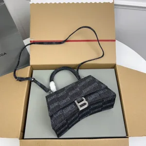 Balenciaga Hourglass Top Handle Small Black Monogram 23cm