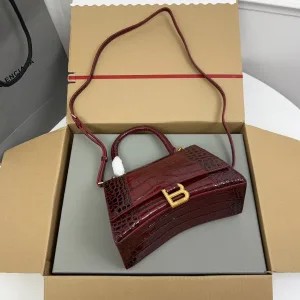Balenciaga Hourglass Top Handle Small Burgundy Croc 23cm