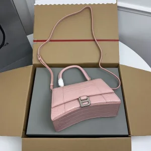 Balenciaga Hourglass Top Handle Small Pink Croc 23cm