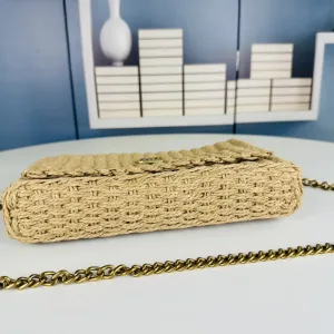 Saint Laurent Raffia Chain Shoulder Bag Medium Beige Gold Hardware Exact Size Unknown 001