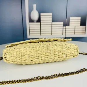 Saint Laurent Raffia Chain Shoulder Bag Medium Beige Gold Hardware Exact Size Unknown 002