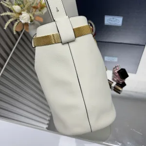 Prada Bucket Bag Medium White Gold Hardware