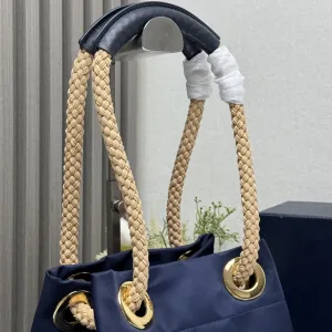 Prada Bucket Tote Medium Blue Gold Hardware