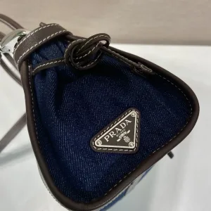 Prada Buckle Barrel Bag Medium Navy Silver Hardware
