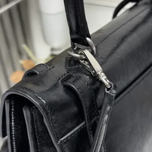 Prada Buckle Briefcase Medium Black Silver Hardware