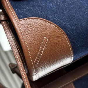 Prada Buckle Crossbody Medium Navy Brown Silver Hardware
