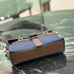 Prada Buckle Crossbody Small Navy Brown Silver Hardware