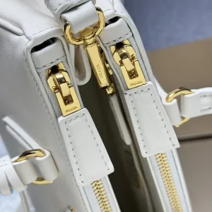 Prada Buckle Satchel Medium White Silver Hardware