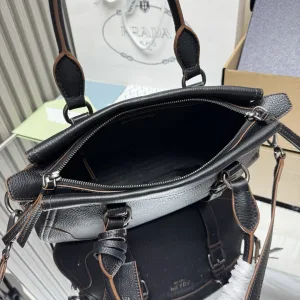 Prada Buckle Shoulder Bag Medium Black Silver Hardware