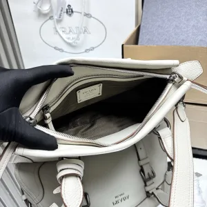 Prada Buckle Top Handle Medium White Silver Hardware