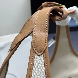 Prada Canvas Tote Medium White Brown Gold Hardware