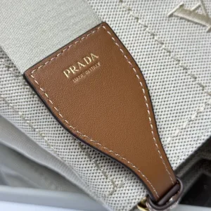 Prada Canvas Tote Medium White Brown Gold Hardware Variant 2