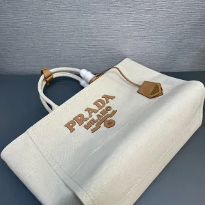 Prada Canvas Tote Medium White Gold Hardware