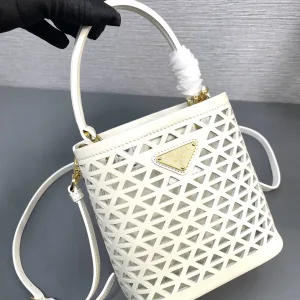 Prada Crochet Bucket Bag Small White Gold Hardware