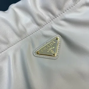Prada Drawstring Bucket Bag Small White Gold Hardware