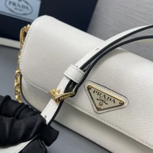 Prada Flap Chain Shoulder Bag Small White Gold Hardware