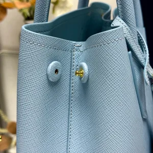 Prada Galleria Top Handle Small Light Blue Gold Hardware