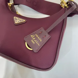 Prada Hobo Bag Small Burgundy Gold Hardware
