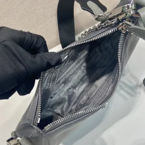 Prada Hobo Bag Small Charcoal Silver Hardware