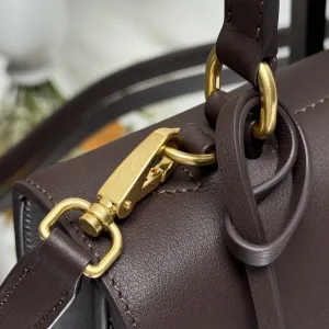 Prada Leather Briefcase Medium Dark Brown Gold Hardware