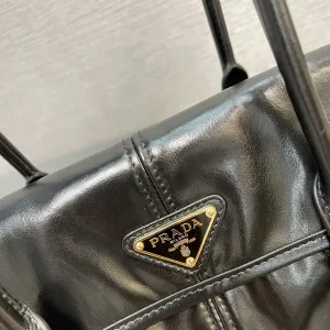 Prada Patent Leather Tote Medium Black Silver Hardware